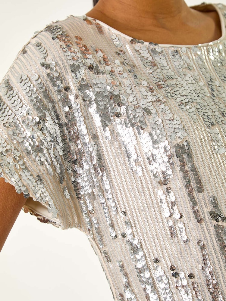Roman Metallic Sequin Shimmer Stretch Dress - Image 5 of 5