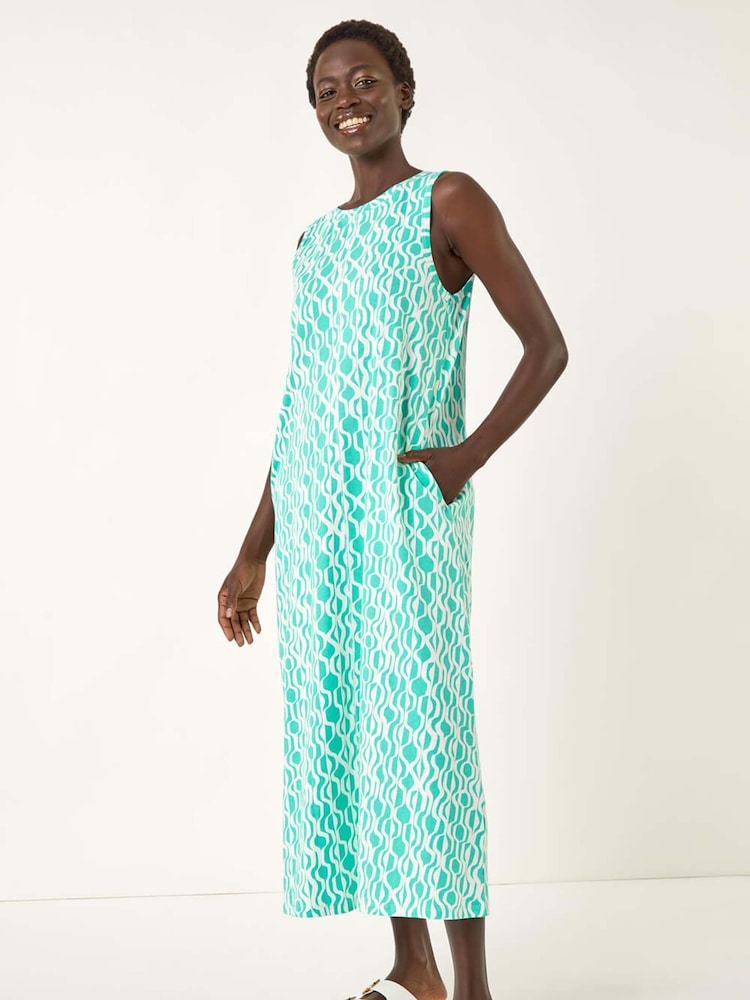 Roman Green Geo Print Pocket Midi Dress - Image 1 of 5