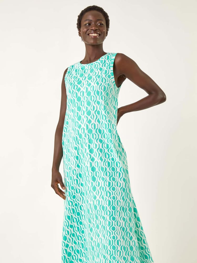 Roman Green Geo Print Pocket Midi Dress - Image 2 of 5