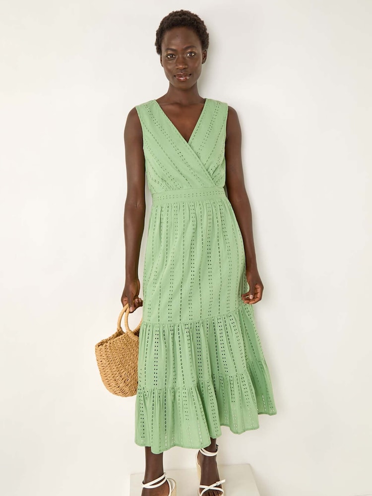Verde - Roman Embroidered V-Neck Midi Dress - Imagem 1 de 5