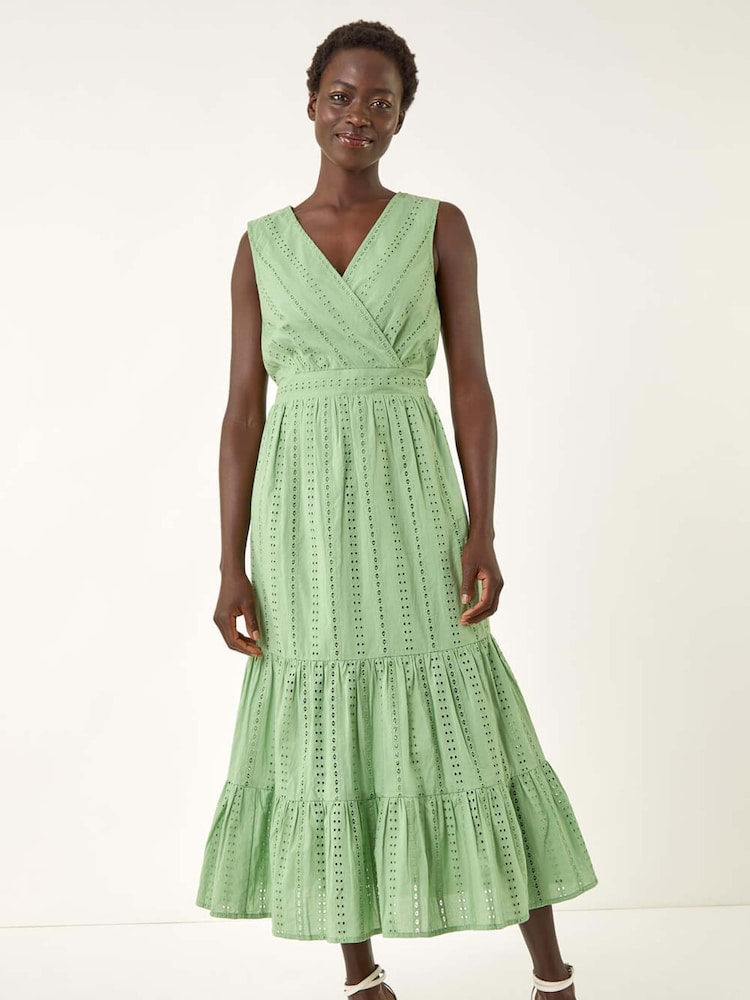 Verde - Roman Embroidered V-Neck Midi Dress - Imagem 2 de 5