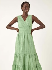 Verde - Roman Embroidered V-Neck Midi Dress - Imagem 4 de 5