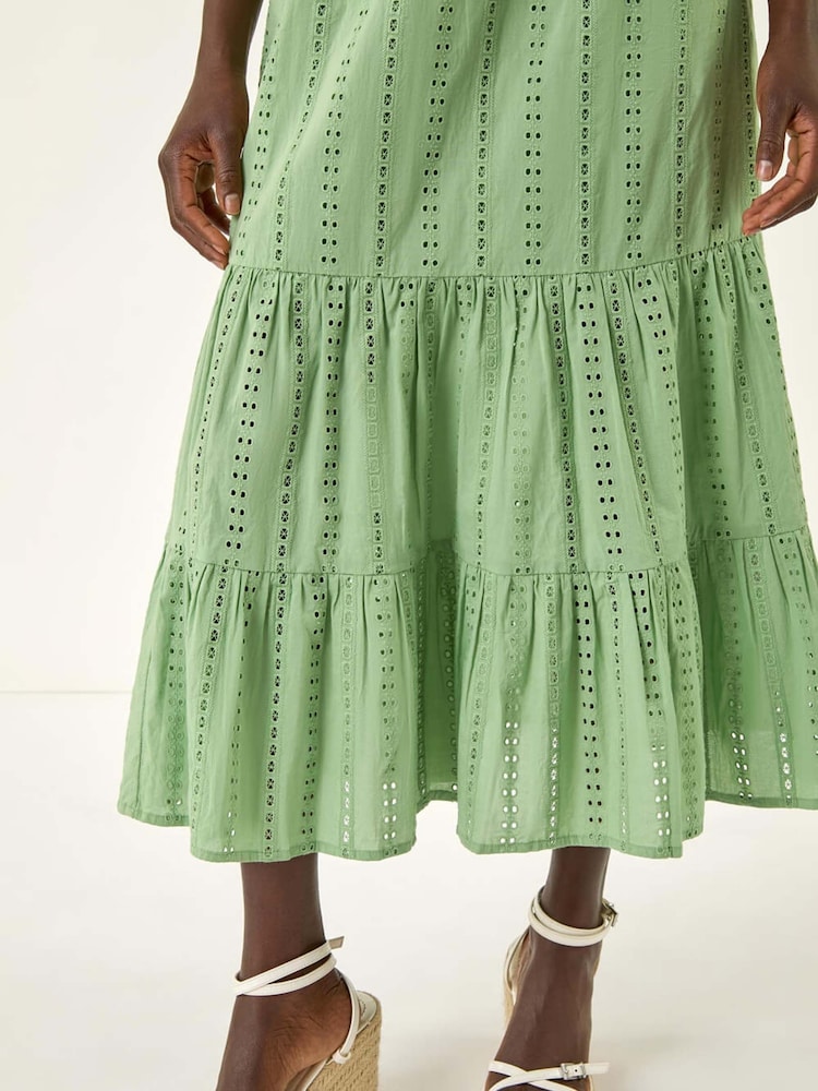 Verde - Roman Embroidered V-Neck Midi Dress - Imagem 5 de 5