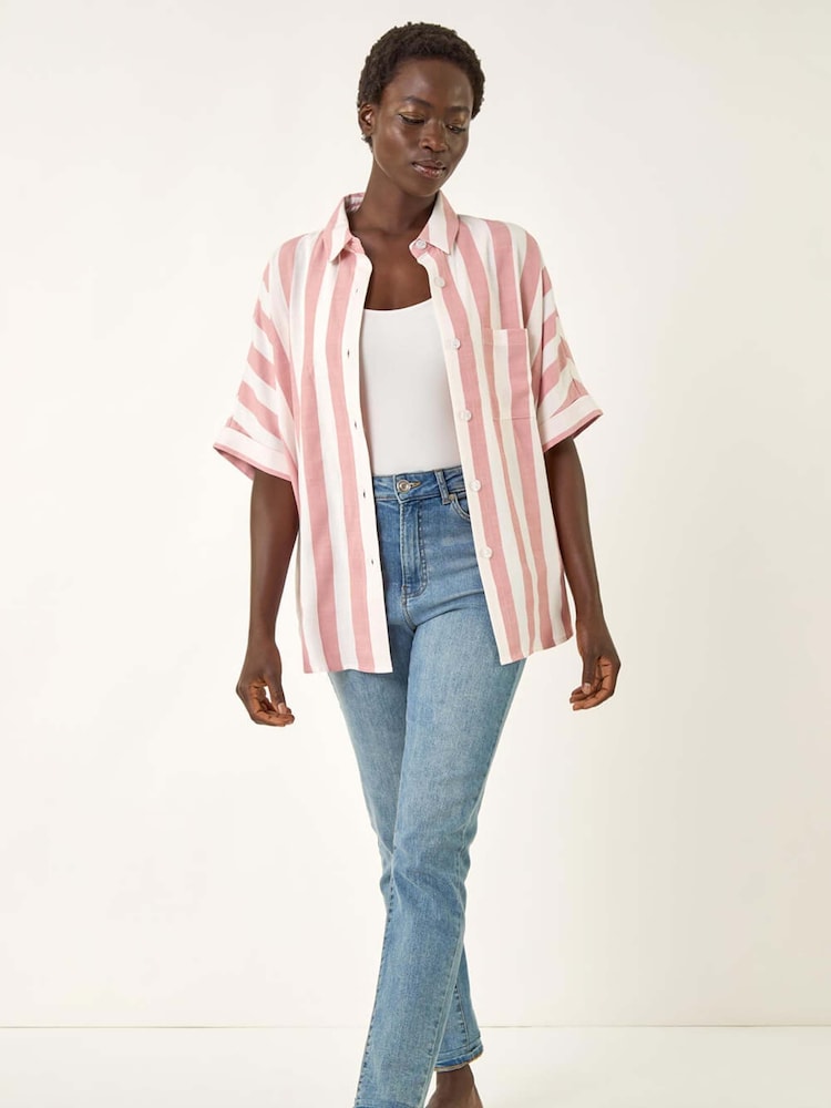 Roman Pink Stripe Print Buttoned Shirt - Image 2 of 5