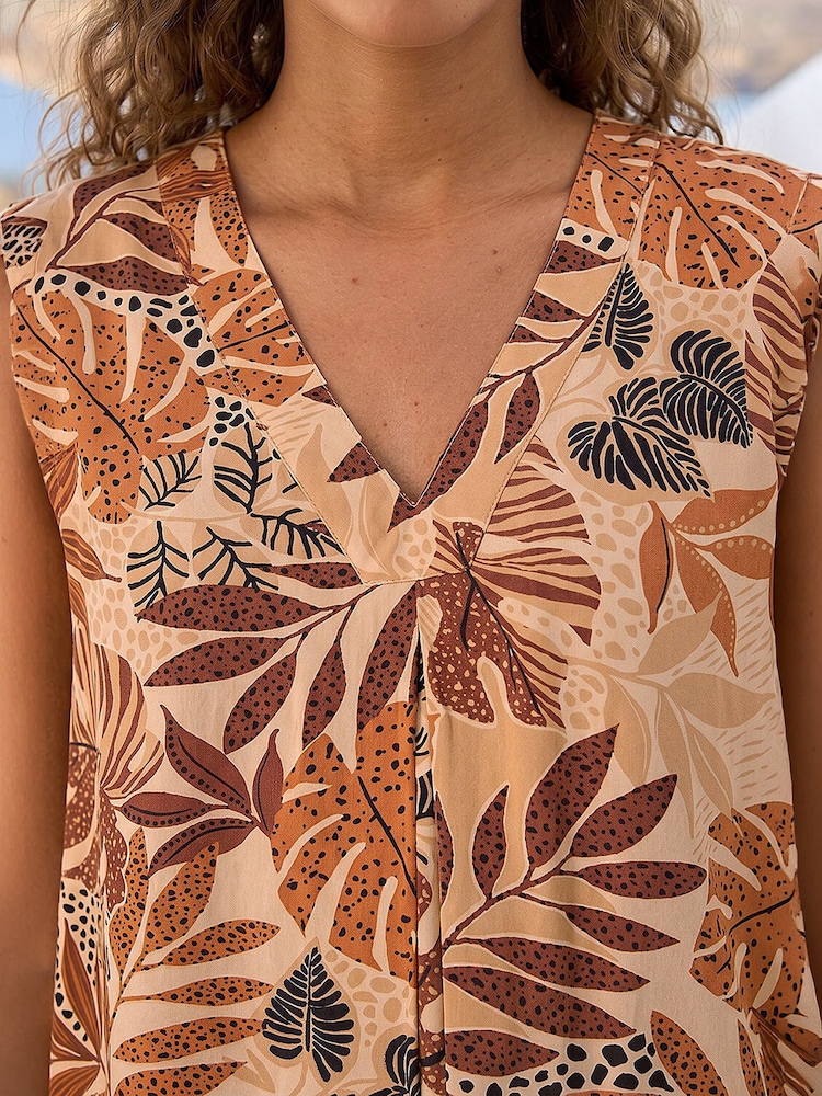 Roman Brown Leaf V-Neck Vest Top - Image 4 of 4