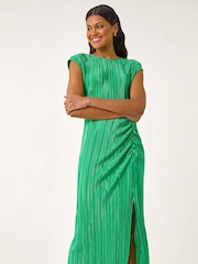 Roman Green Plisse Cowl Back Midi Dress - Image 1 of 5