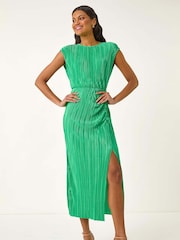 Roman Green Plisse Cowl Back Midi Dress - Image 2 of 5