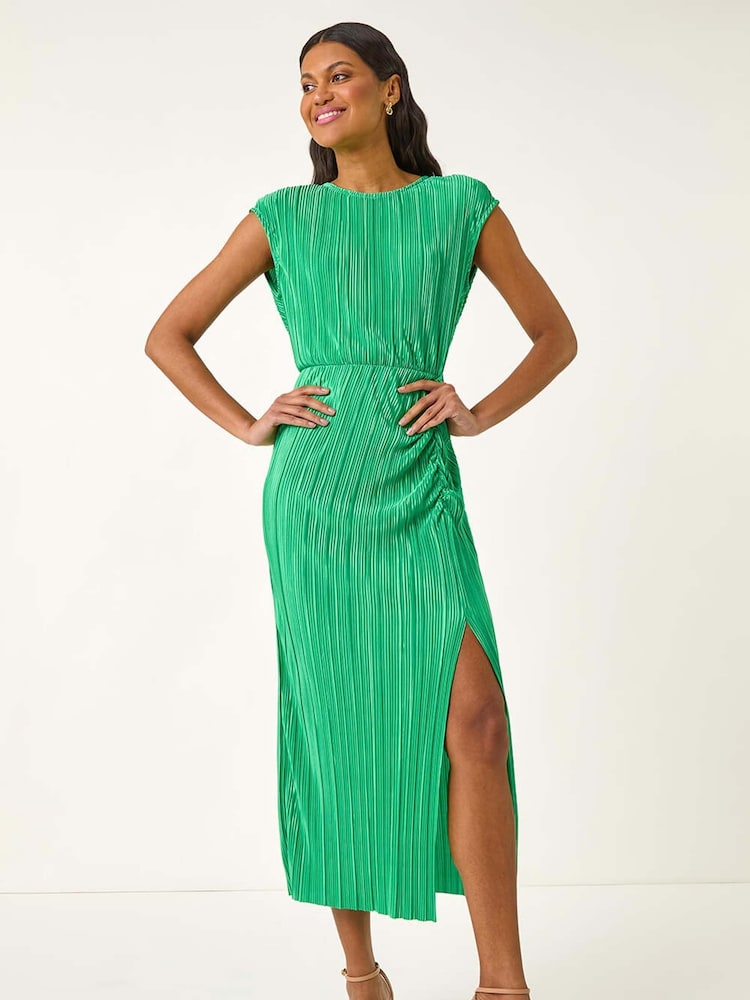 Roman Green Plisse Cowl Back Midi Dress - Image 2 of 5