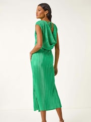 Roman Green Plisse Cowl Back Midi Dress - Image 3 of 5