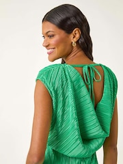 Roman Green Plisse Cowl Back Midi Dress - Image 4 of 5
