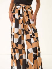 Roman Black Geometric Print Tie Waist Stretch Trousers - Image 2 of 5