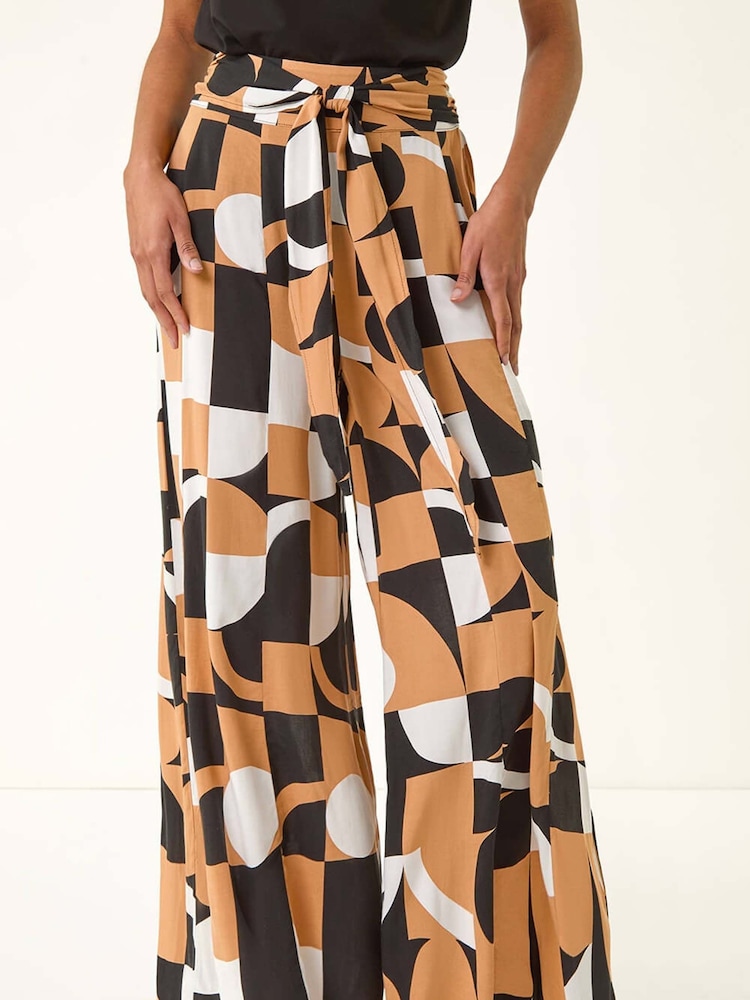 Roman Black Geometric Print Tie Waist Stretch Trousers - Image 2 of 5