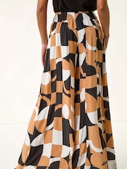 Roman Black Geometric Print Tie Waist Stretch Trousers - Image 3 of 5