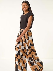 Roman Black Geometric Print Tie Waist Stretch Trousers - Image 4 of 5