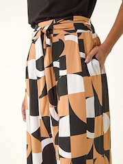 Roman Black Geometric Print Tie Waist Stretch Trousers - Image 5 of 5