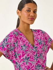 Roman Floral Print Pleat Front Stretch Blouse - Imagem 1 de 5