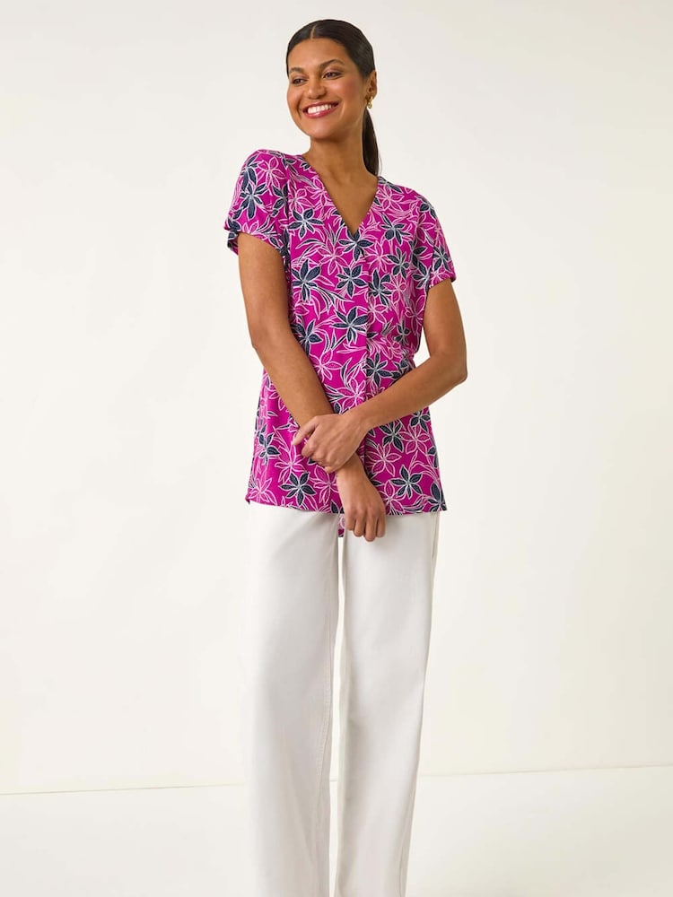 Roman Floral Print Pleat Front Stretch Blouse - Imagem 2 de 5