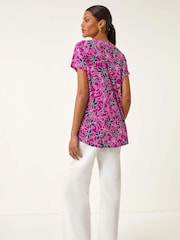 Roman Floral Print Pleat Front Stretch Blouse - Imagem 3 de 5