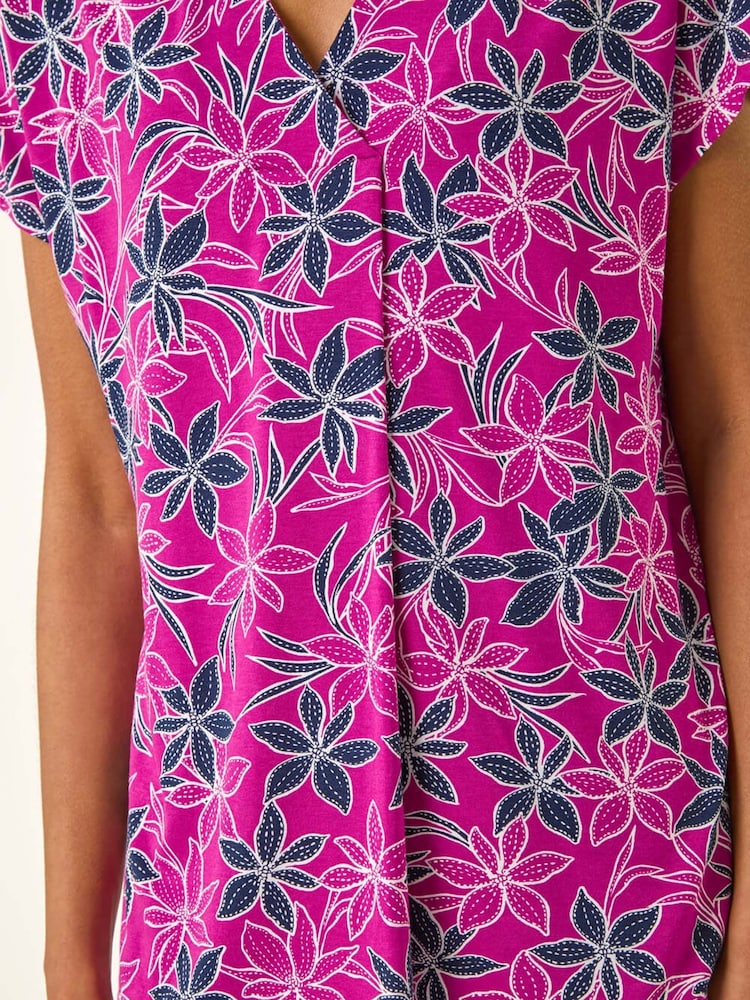 Roman Floral Print Pleat Front Stretch Blouse - Imagem 5 de 5