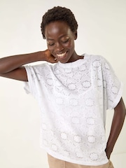 Roman White Textured Stretch Boxy T-Shirt - Image 1 of 5