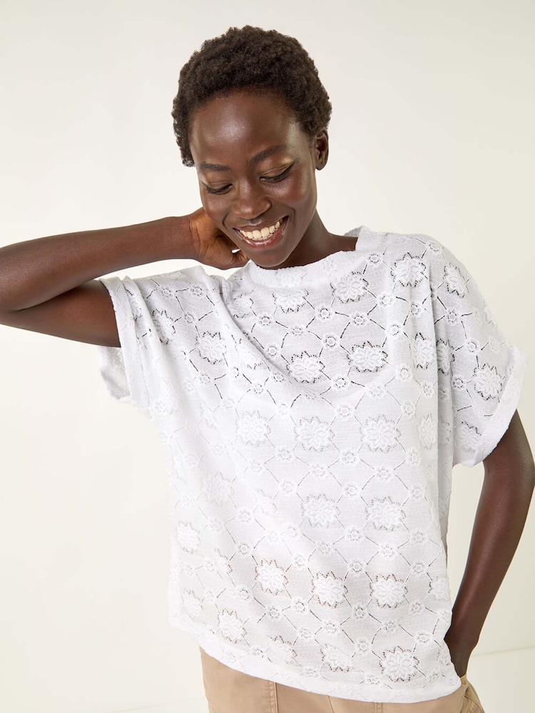 Roman White Textured Stretch Boxy T-Shirt - Image 1 of 5