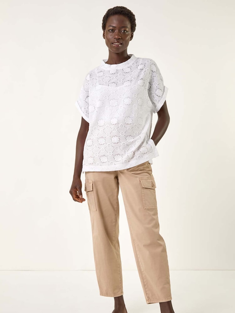 Roman White Textured Stretch Boxy T-Shirt - Image 2 of 5