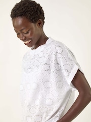 Roman White Textured Stretch Boxy T-Shirt - Image 4 of 5