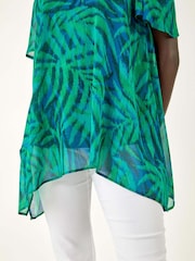 Roman Blue Leaf Print Cold Shoulder Blouse - Image 5 of 5