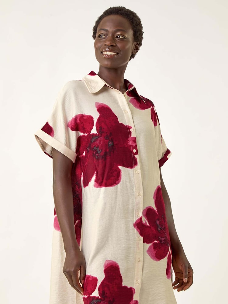 Roman White Floral Print Shift Shirt Dress - Image 1 of 5