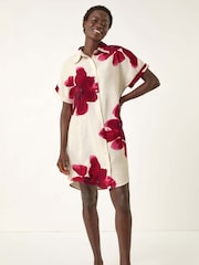 Roman White Floral Print Shift Shirt Dress - Image 2 of 5