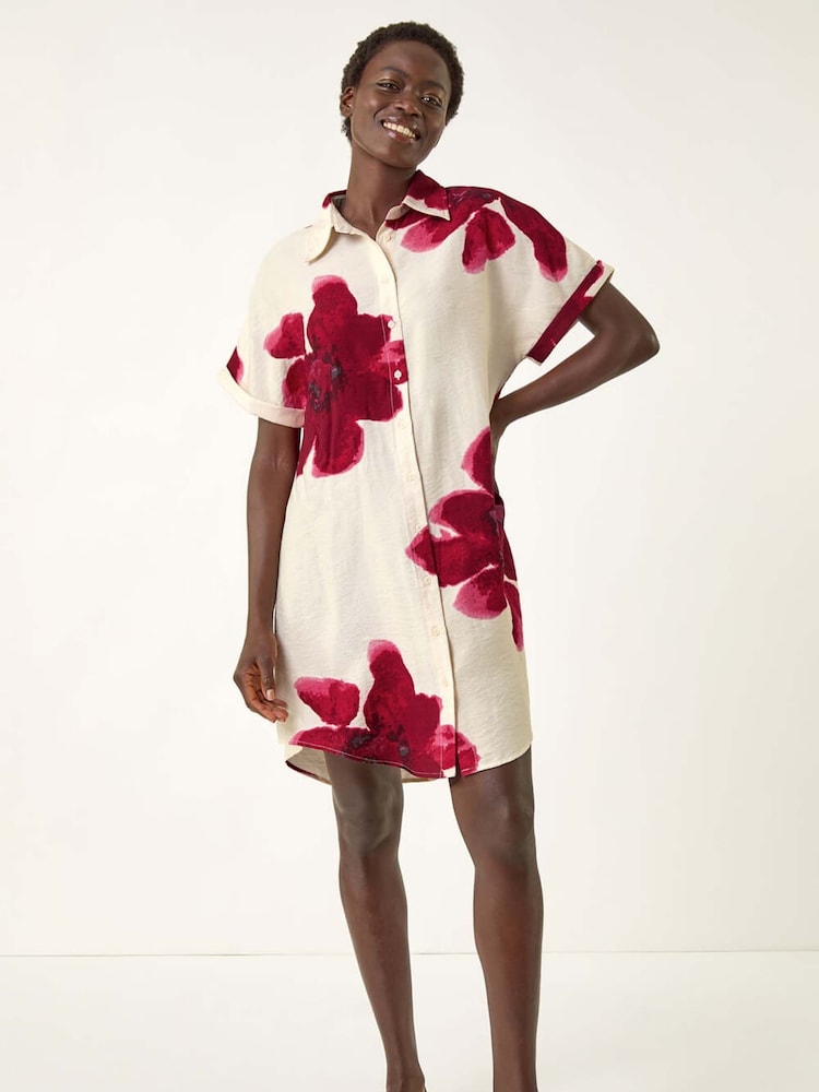 Roman White Floral Print Shift Shirt Dress - Image 2 of 5