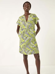 Roman Green Tropical Linen Mix Shift Dress - Image 2 of 5