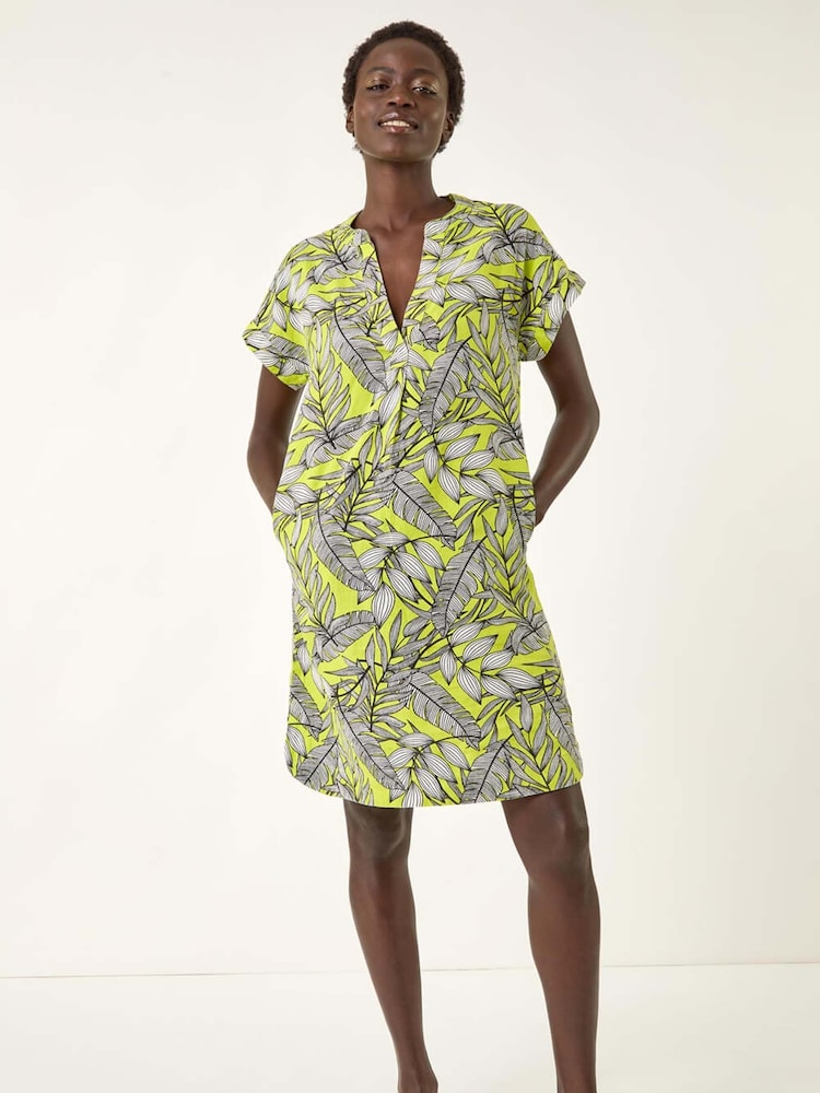 Roman Green Tropical Linen Mix Shift Dress - Image 2 of 5