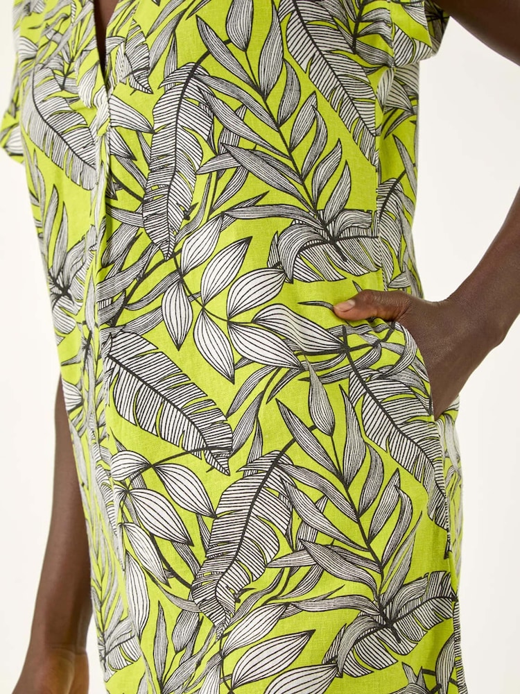 Roman Green Tropical Linen Mix Shift Dress - Image 5 of 5