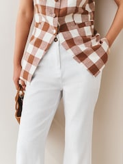 White Smart Front Linen Blend Flared Trousers - Image 4 of 7