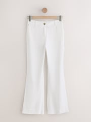 White Smart Front Linen Blend Flared Trousers - Image 5 of 7