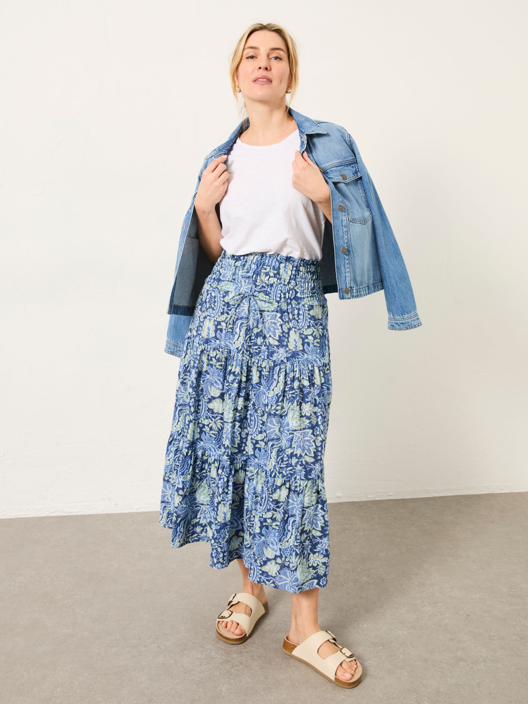 Fatface Billy Blue Woodblock Bloom Midi Skirt