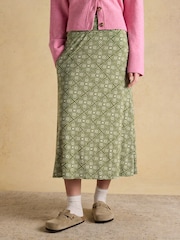 Joules Nia Khaki Geo Jersey Midi Skirt - Image 1 of 6