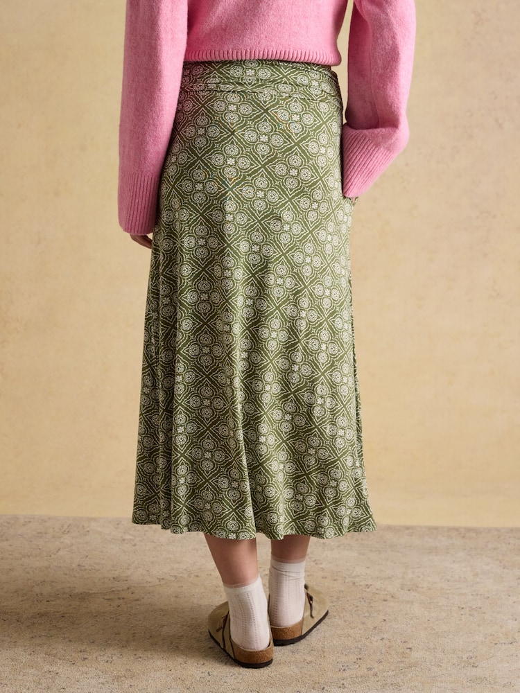 Joules Nia Khaki Geo Jersey Midi Skirt - Image 2 of 6 Joules Nia Khaki Geo Jersey Midi Skirt - Image 2 of 6