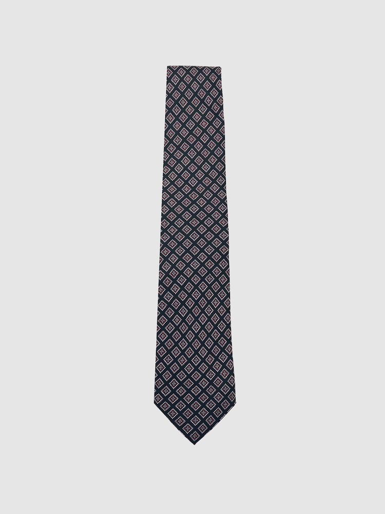 Reiss Charcoal/Bordeaux Bortolo Silk Floral Medallion-Print Tie - Image 2 of 5 Reiss Charcoal/Bordeaux Bortolo Silk Floral Medallion-Print Tie - Image 2 of 5