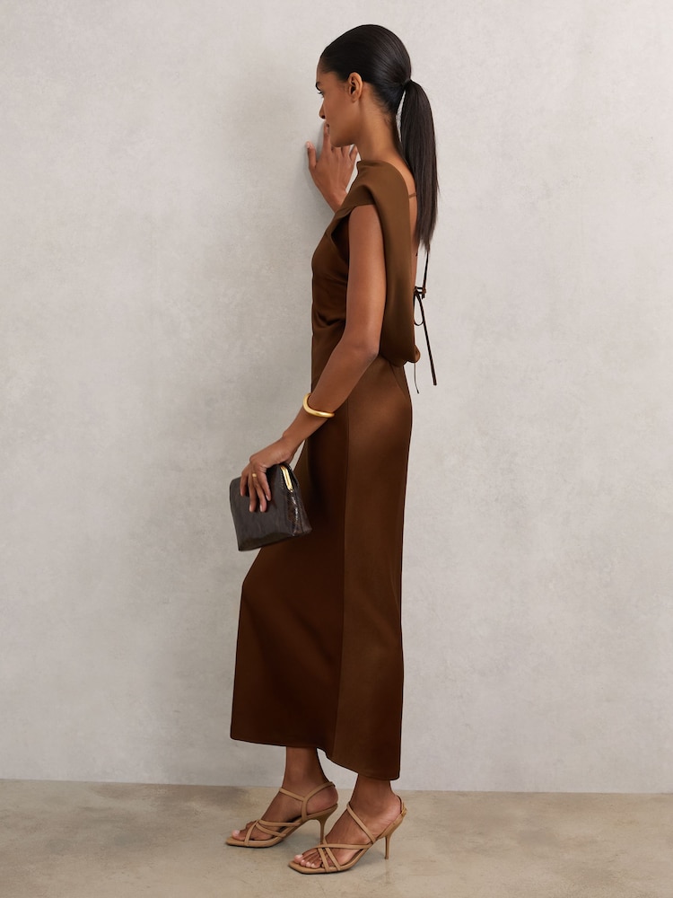Buy Reiss Bronze Alula Satin Draped Open-Back Dress from Next USA
