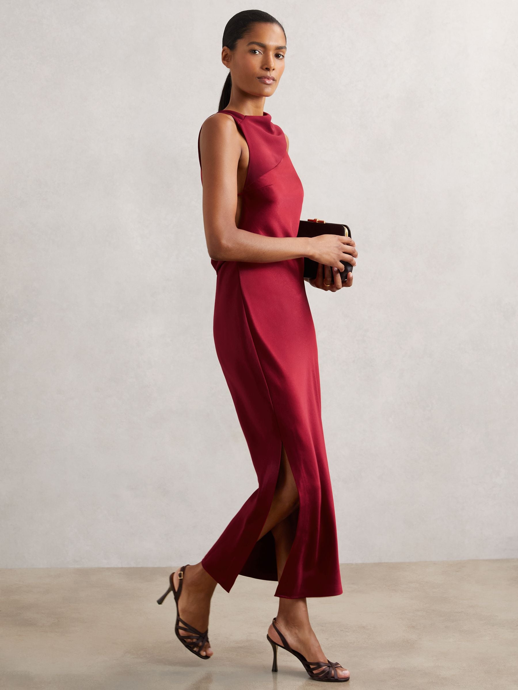 Buy Reiss Red Alula Satin Draped Open-Back Dress from Next USA