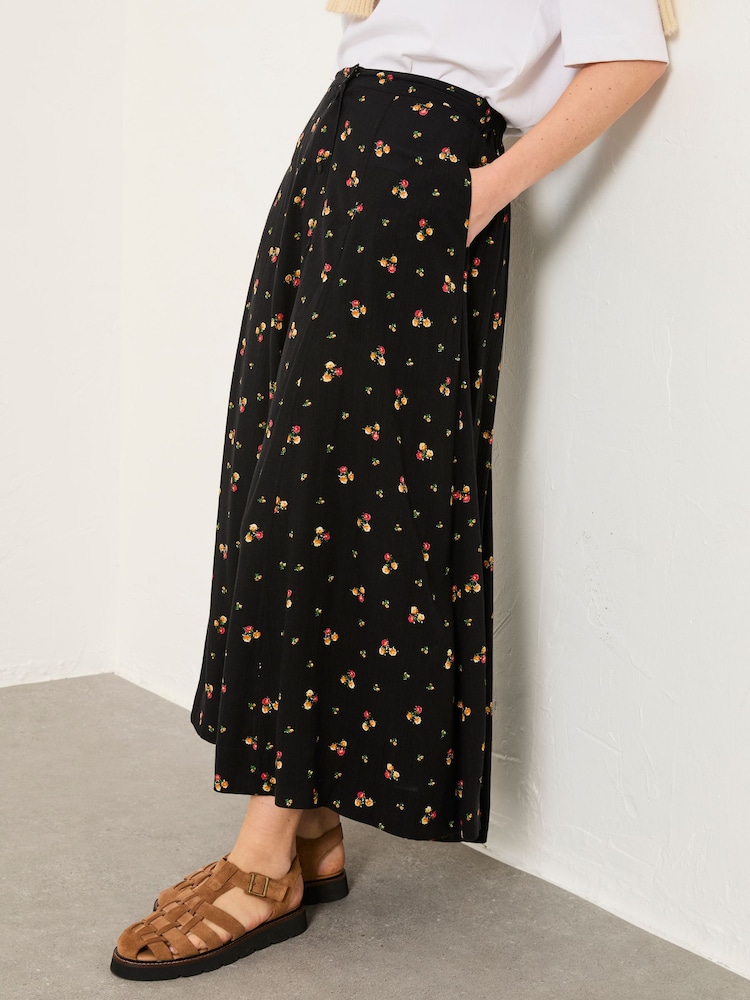 FatFace Issa Black Ditsy Pop Midi Skirt - Image 1 of 6