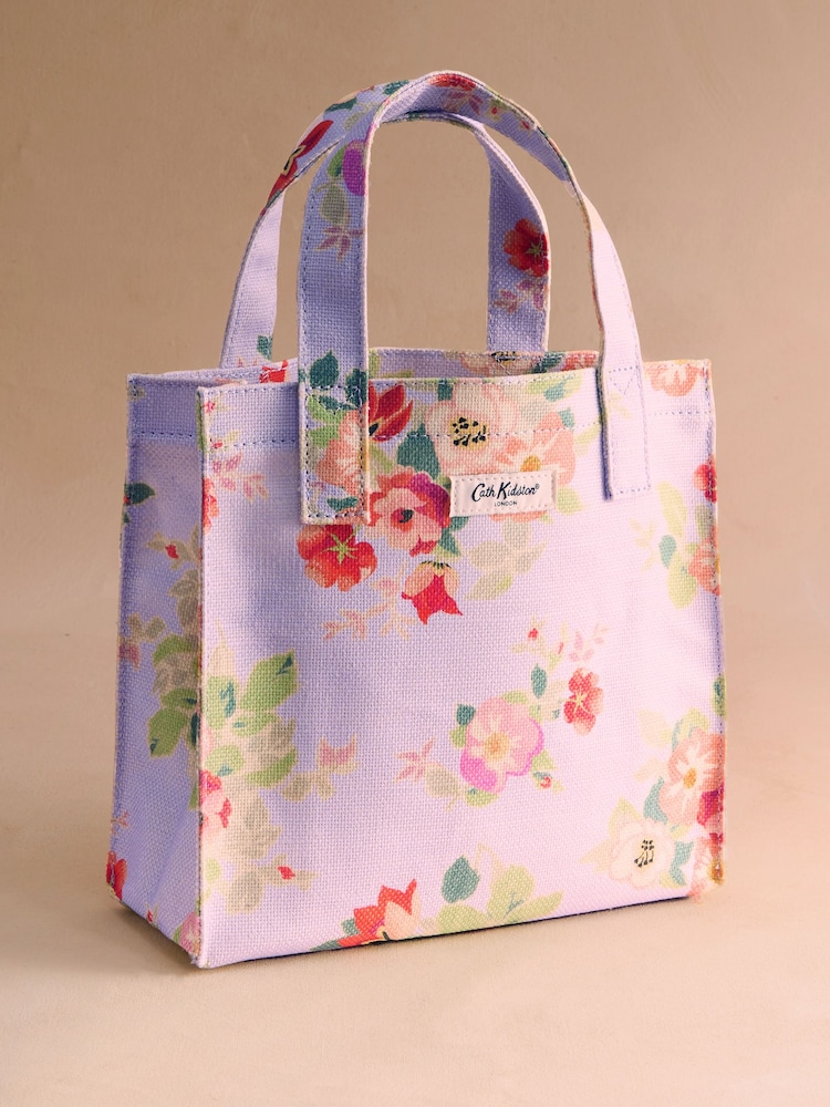 Cath Kidston Lilac Purple Archive Floral Bunches Cotton Jute Small Book Bag - Image 1 of 3