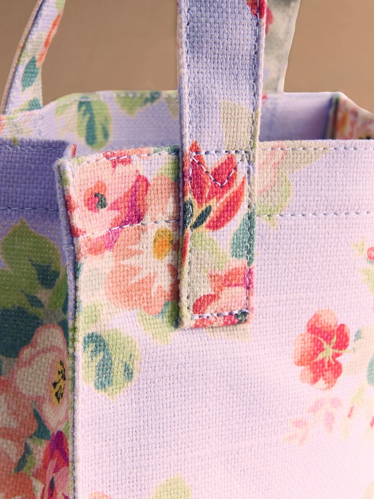 Cath Kidston Lilac Purple Archive Floral Bunches Cotton Jute Small Book Bag - Image 3 of 3