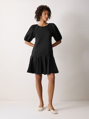 Jigsaw Black Cotton Puff Sleeve Mini Dress - Image 2 of 5