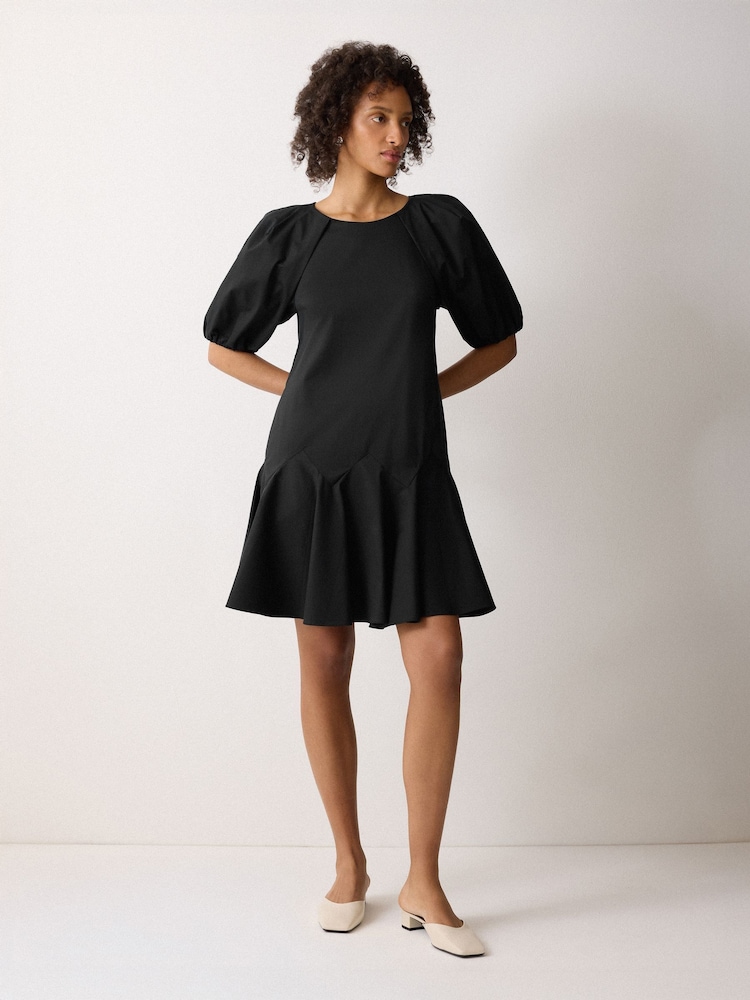 Jigsaw Black Cotton Puff Sleeve Mini Dress - Image 2 of 5