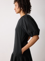 Jigsaw Black Cotton Puff Sleeve Mini Dress - Image 3 of 5