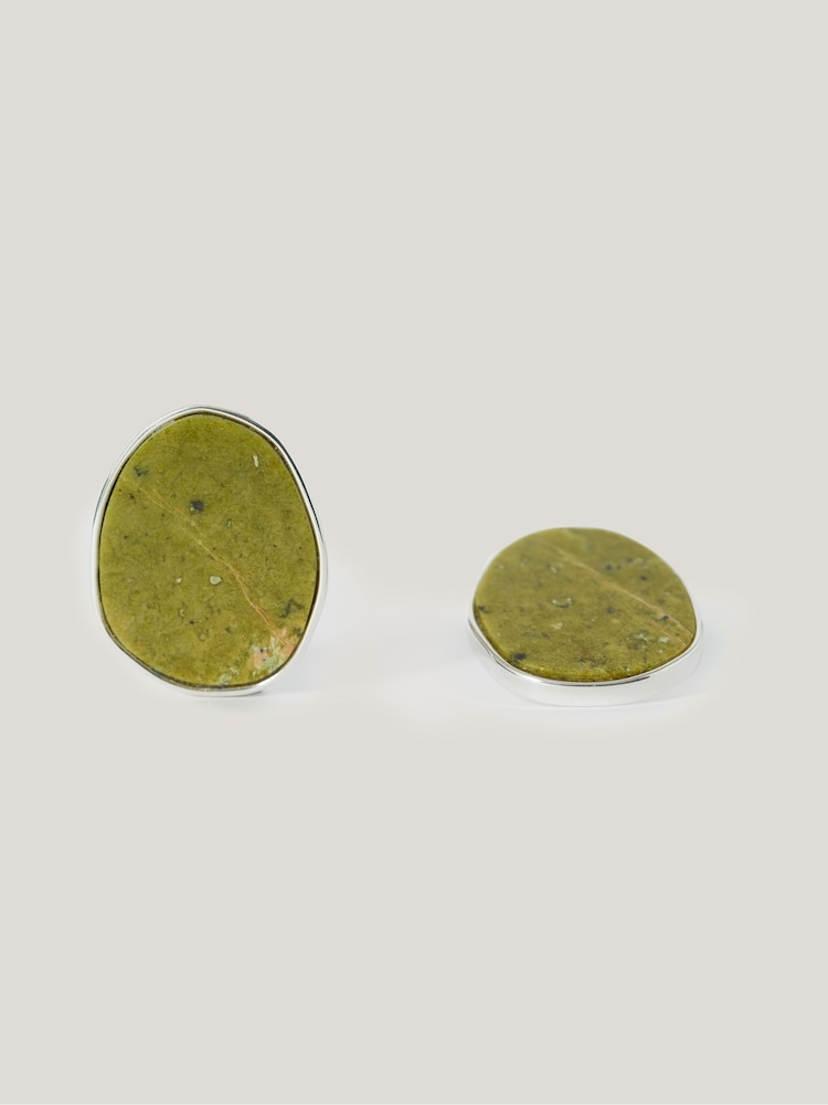 Jigsaw Green Jasper Disc Earrings - Image 2 of 4