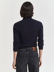GANT Blue Stretch Cotton Cable Knit Turtleneck Jumper - Image 2 of 4